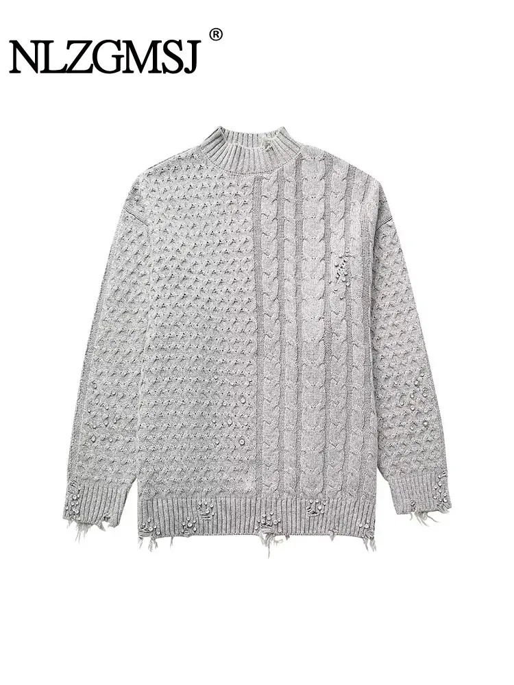 

Женский однотонный вязаный пуловер в рубчик с круглым вырезом и длинным рукавом, свободный мягкий свитер, осень 2024, шикарная уличная одежда Nlzgmsj TRAF