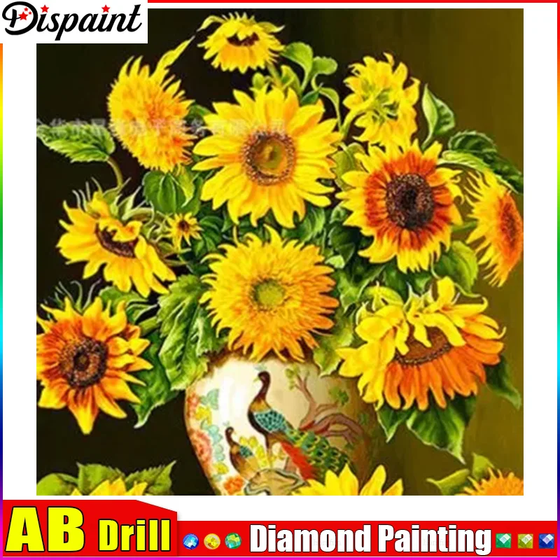 kowanie AB „Vaza słonecznika” diamentowe malowanie 5D pełne kwadratowe/okrągłe wiertło Home Decor DIY diamentowy haft Cross Stitch