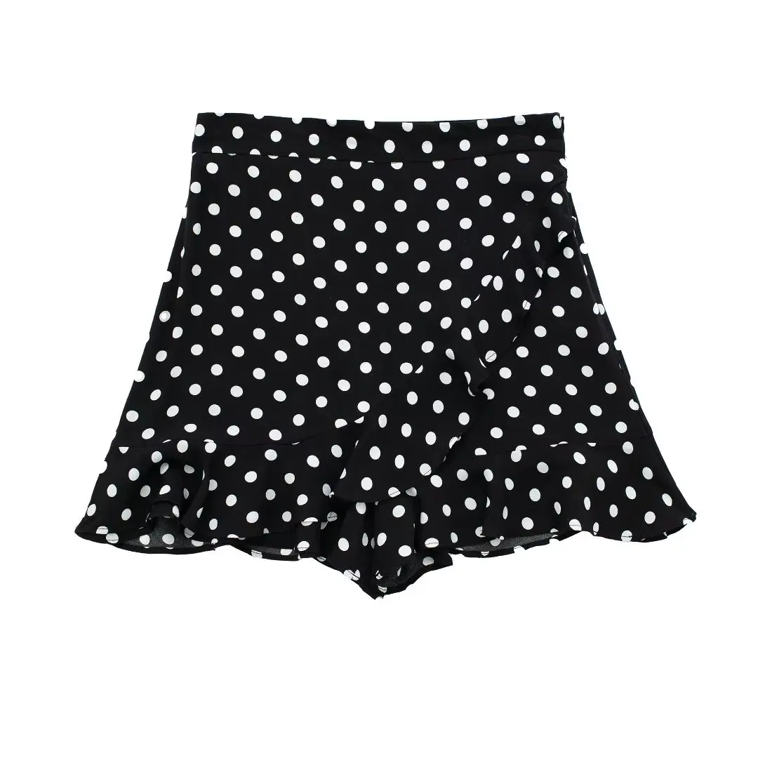 TRAF 2023 Polka Dot Shorts for Women Print Ruffle Skirt Shorts Women Summer High Waist Shorts Women Skort Bermuda Shorts Woman