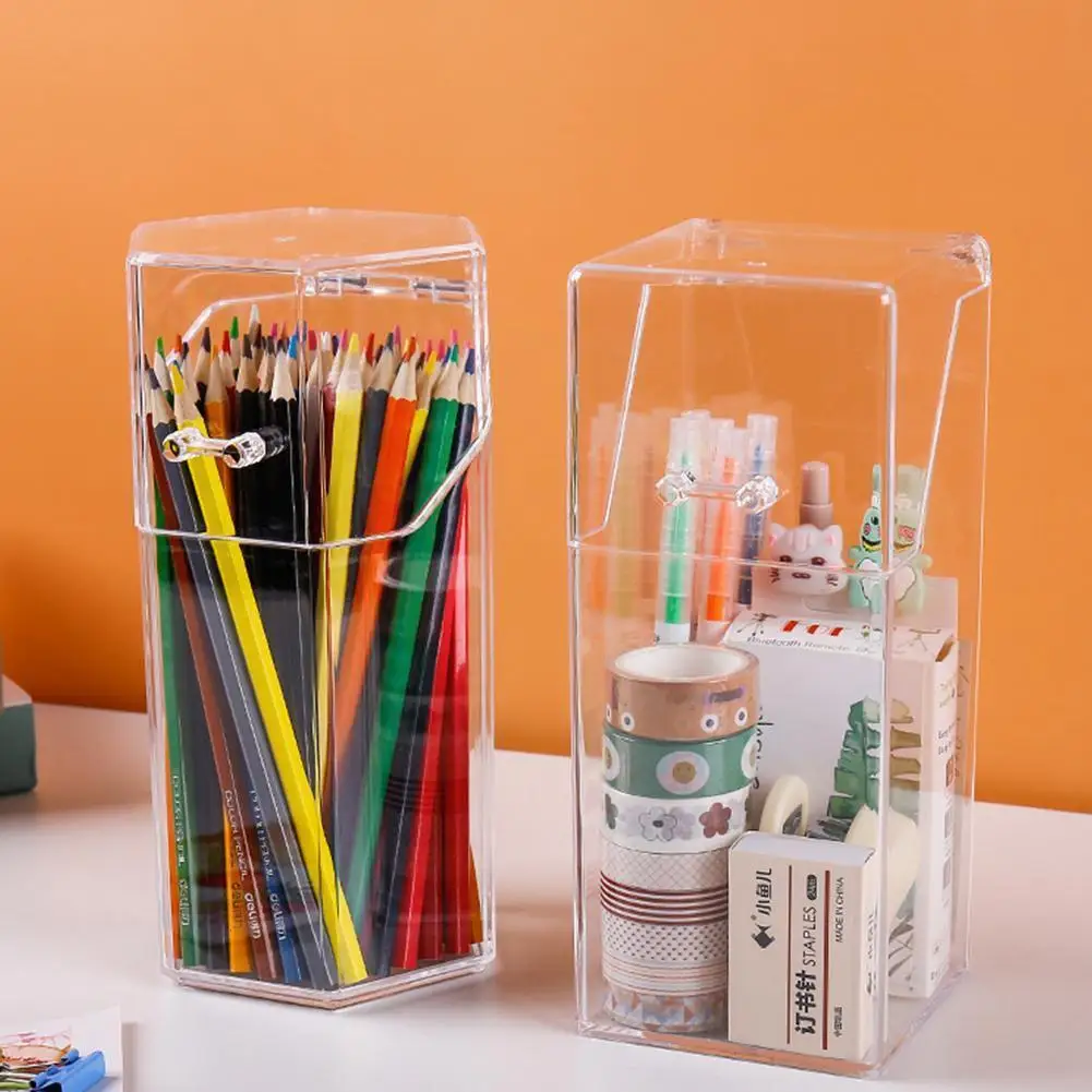 

Transparent Multifunctional Pen Holder Stationery Storage Waterproof Desktop Organiser Home Dustproof Office Box Storage Ac C7k6