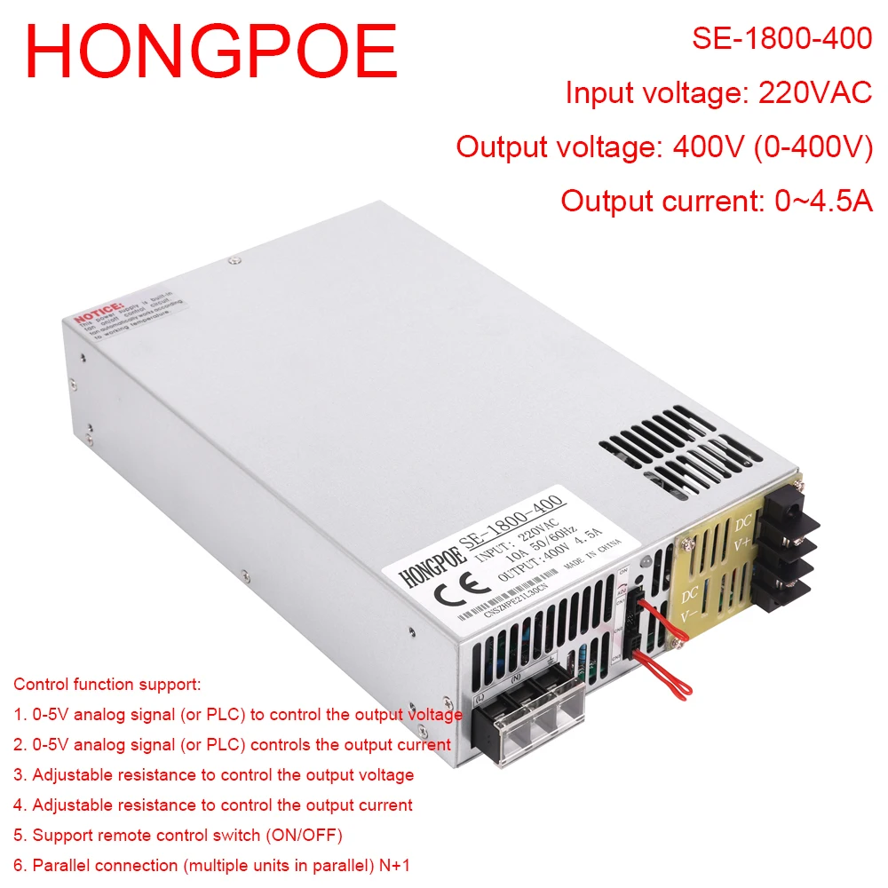 

1800W 400V Power Supply 0-400VDC Adjustable Power 0-5V Analog Signal Control PLC Control 220VAC to DC400V 4.5A High Power SMPS