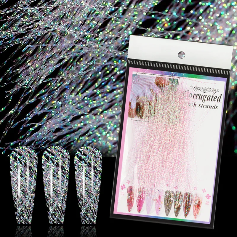 

6 Colors Holographic Shiny Thin Line Nail Art Decorations Set Laser Glitter Silk for UV Gel Extension Natural Acrylic Nail Tips