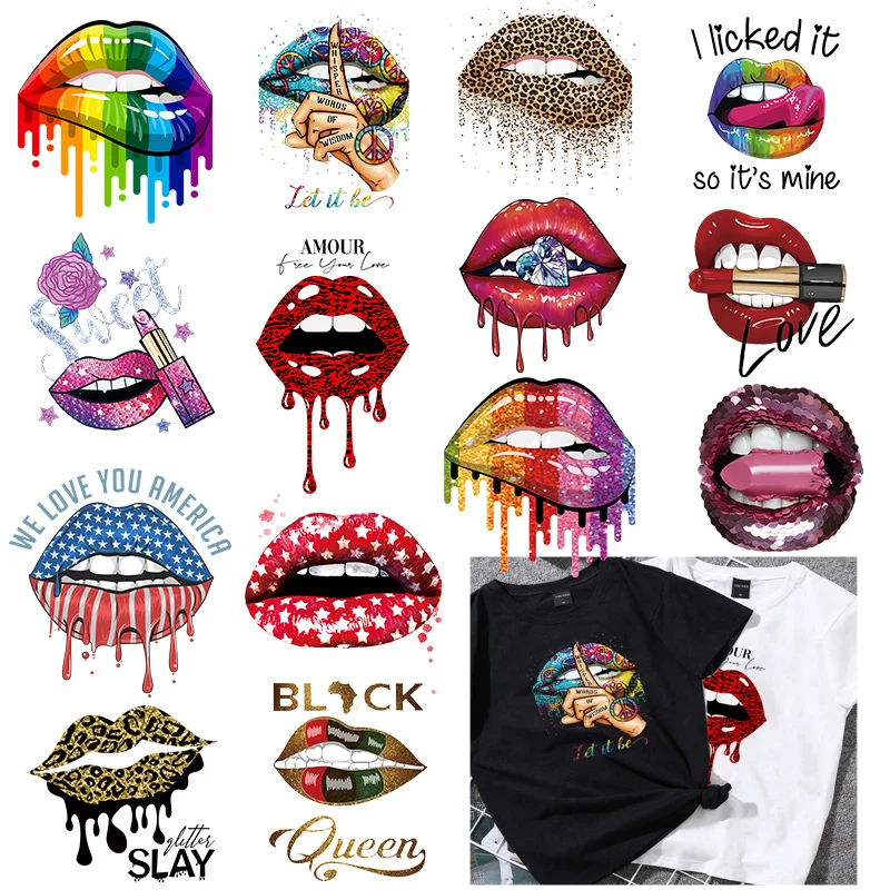 

Нашивки для губ с леопардовым принтом для одежды, термотрансферные термонаклейки, «сделай сам», моющиеся футболки, термотрансферные нашивк...