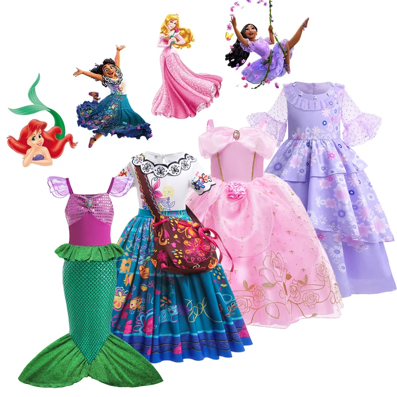 

Disney Fancy Girls Aurora Cinderella Princess Dress Halloween Party Encanto Mirabel Isabela Cosplay Costume Kids Elsa Clothing