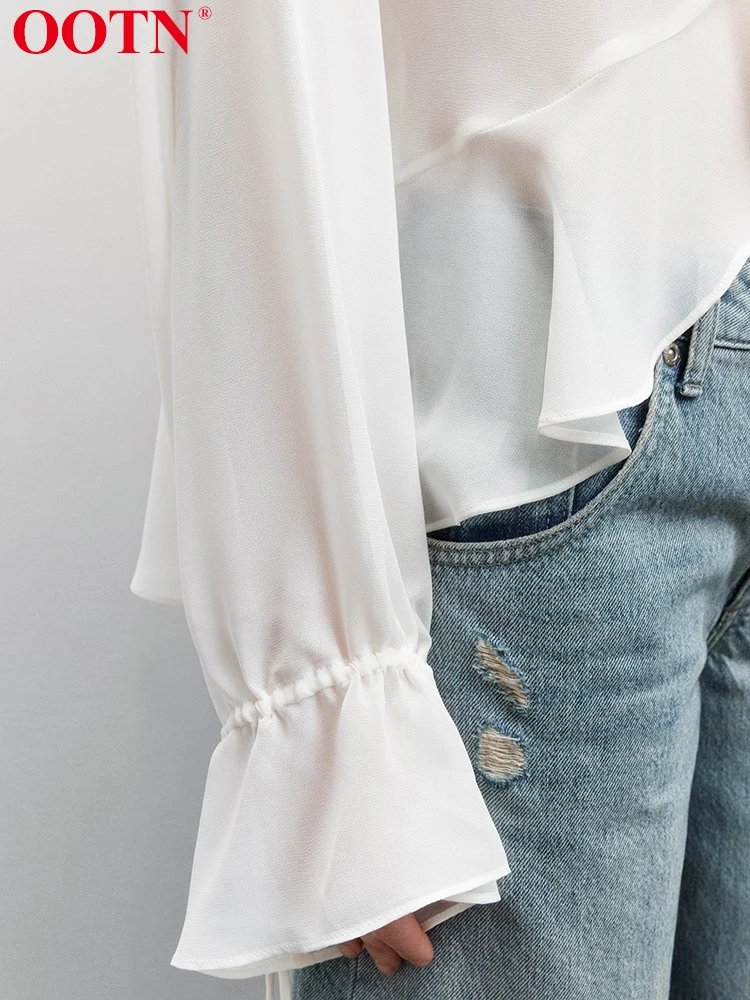 Белые рубашки OOTN женская Свободная блузка с длинным рукавом и воротником-стойкой
