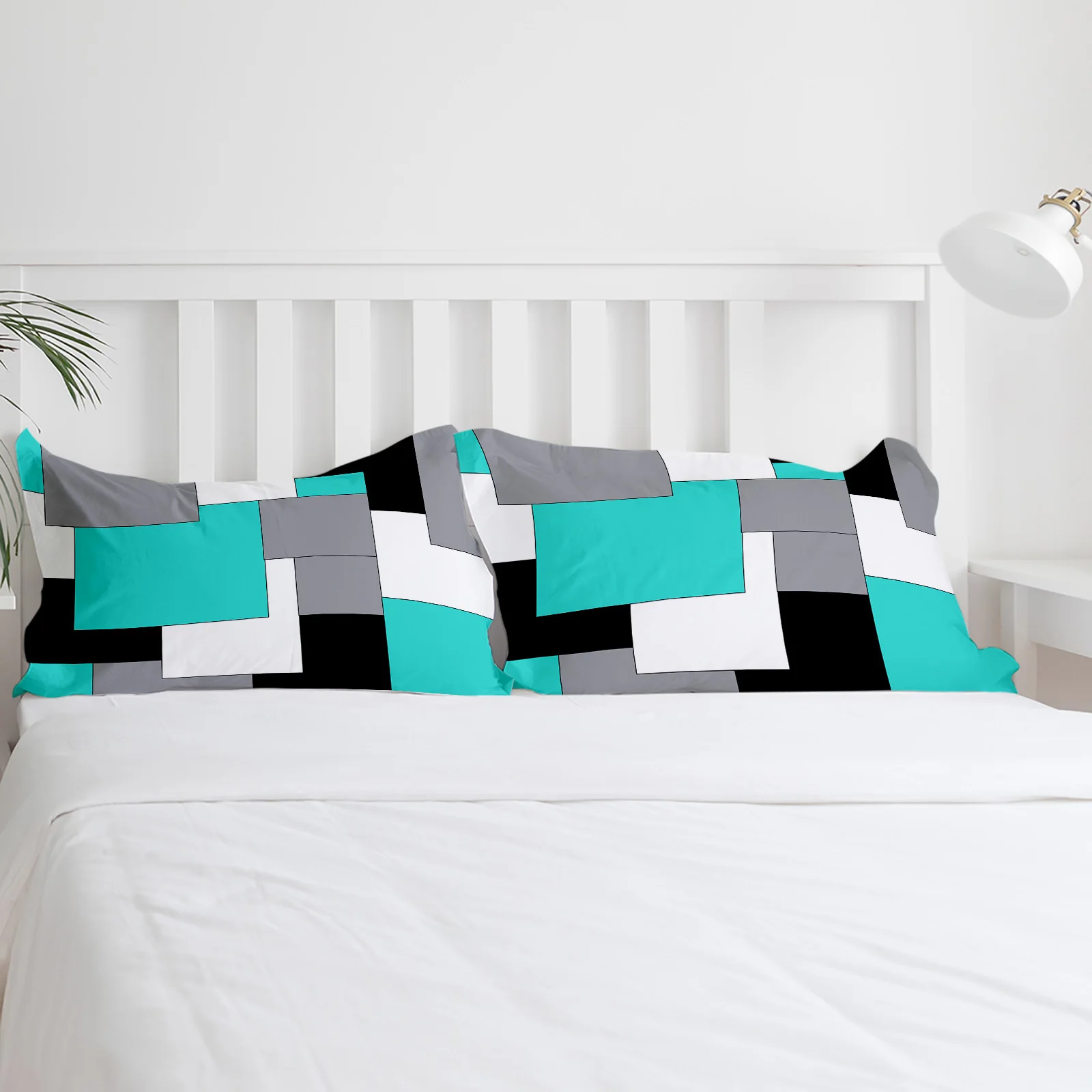 Aqua Turquoise Black Grey Color Blocks Comfortable Household Goods Bedroom Bed Luxury Duvet Cover 2/3/4 Pieces | Дом и сад