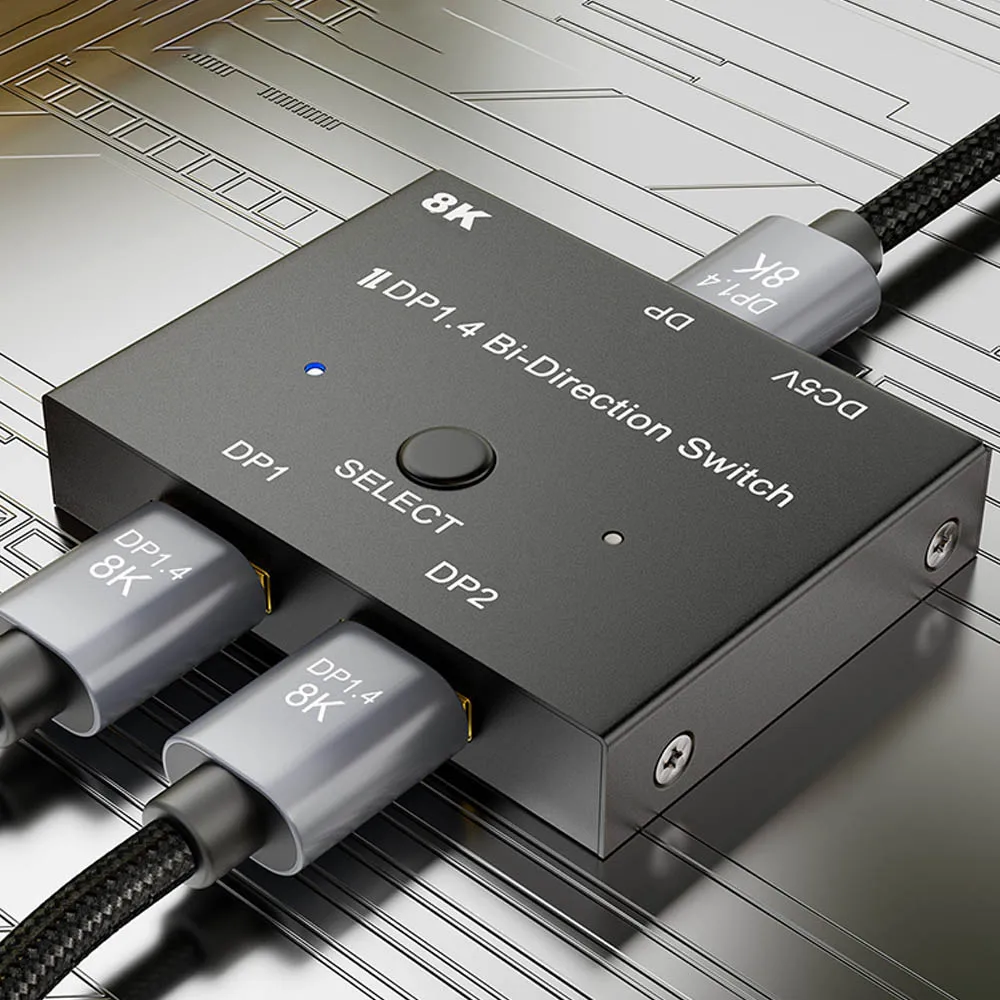 

Dp Two-way Switch 2 In1 Out 1in2 Out Dp 1.4 Bi-directional Splitter One Key Switch Plug And Play For Share A Monitor Same Screen