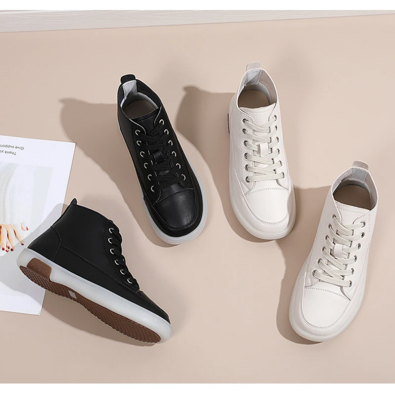 2022 New Women's Boots Fashion White Shoes Flat Soft Comfortable Leisure Sports Shoes All-match High-top Ankle Boots