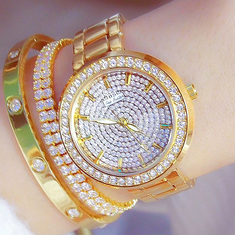 

Часы наручные женские Кварцевые водонепроницаемые из нержавеющей стали с кристаллическим циферблатом