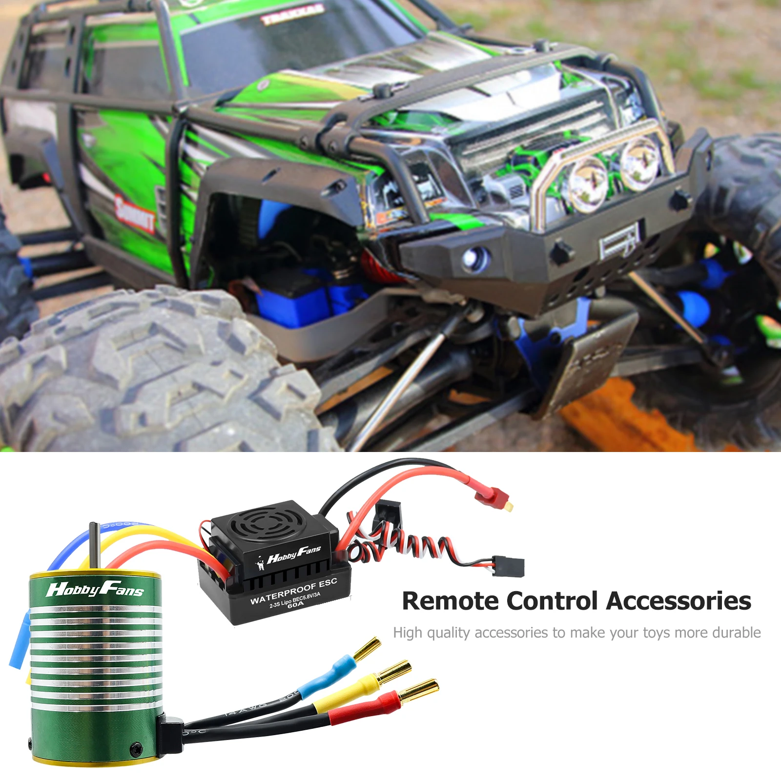 

HOBBYFANS Upgrade Waterproof 3650 4300KV 3900KV Brushless Motor 3.175mm Shaft with 60A ESC Combo Set and Programming Card