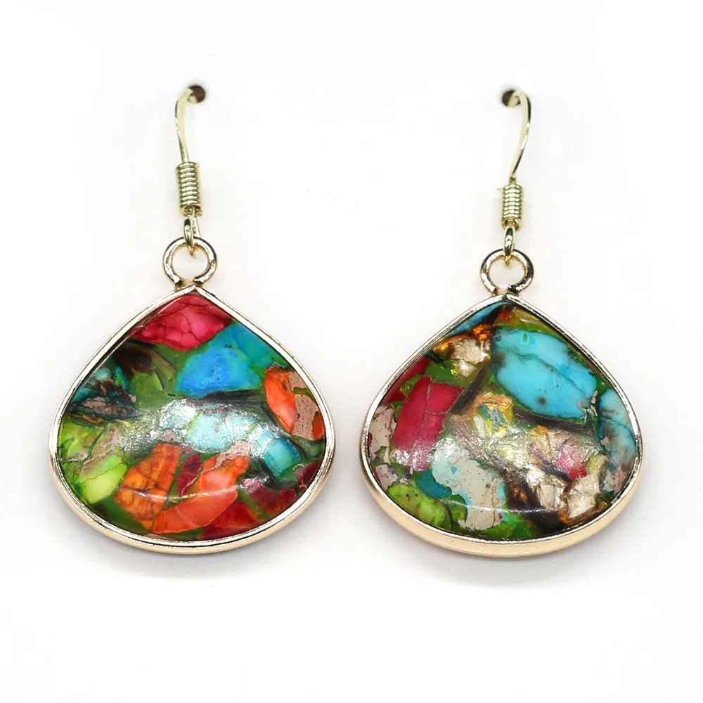 

Высококачественные серьги из натурального камня, элегантные серьги в форме капли, Императорский камень, красочные женские серьги для банке...