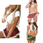 Женское сексуальное нижнее белье для косплея, комплект униформы для студентов, белая короткая рубашка, красная юбка