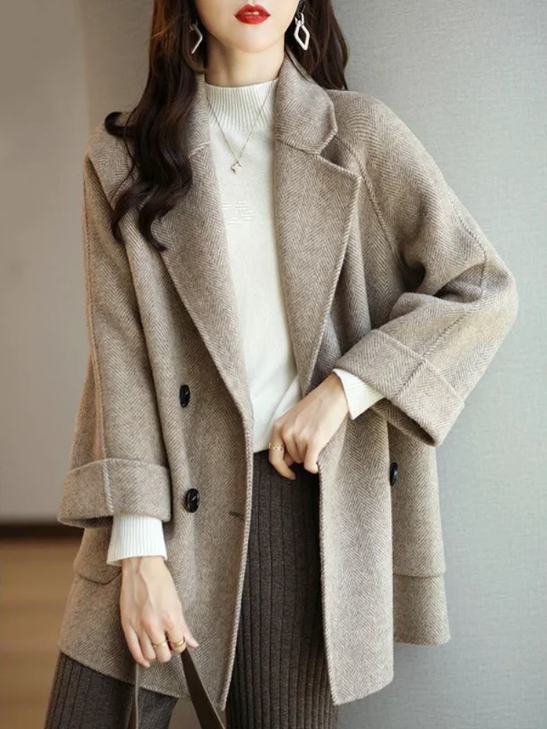 

Women's Winter Coats Fashion Wool & Blends Overcoat Female Elegant Solid Thick Coat Double Breasted Long Jackets for Women