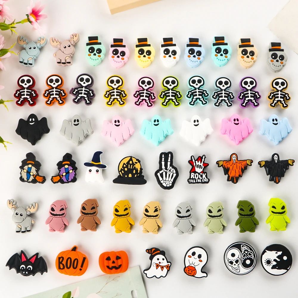 

5/10Pcs New Halloween Ghost Skeleton Series Silicone Beads For Jewelry Making DIY Halloween Gifts Necklace Keychain Accessories