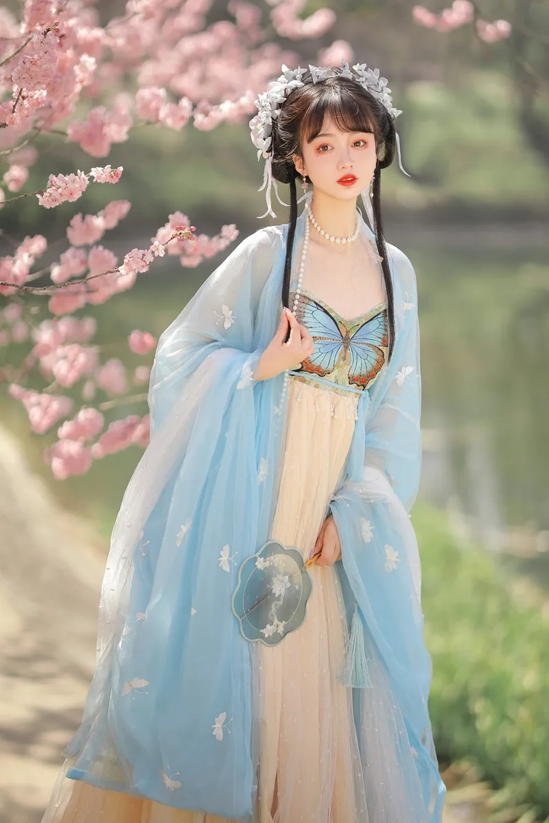 Женская летняя рубашка с длинным рукавом голубая юбка в стиле ханьфу весна-лето