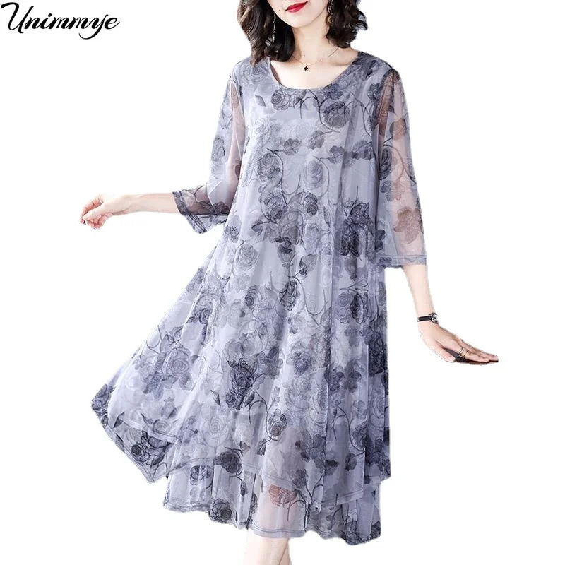

Dresses for Women 2022 Summer Middle Aged Women Chiffon Casual Dresses Female Loose Fashion 5XL Plus Size Dresses Vestidos Robe