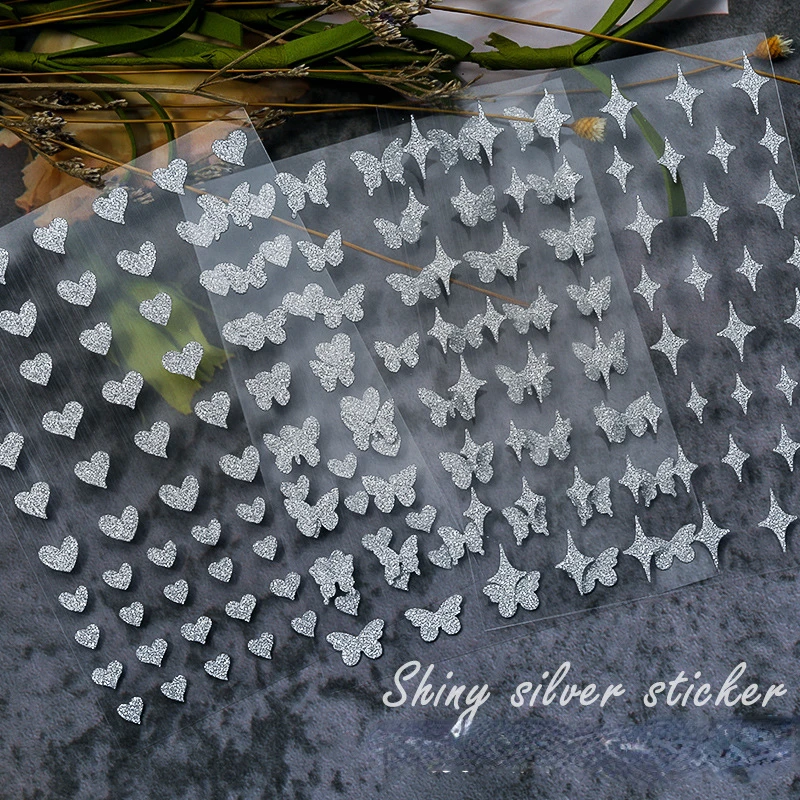 

Gold Silver Relief carving 3D heart-shaped Butterfly Bear Nail Art Sticker Slider Wrap Manicure Nail Art Decoration accessories