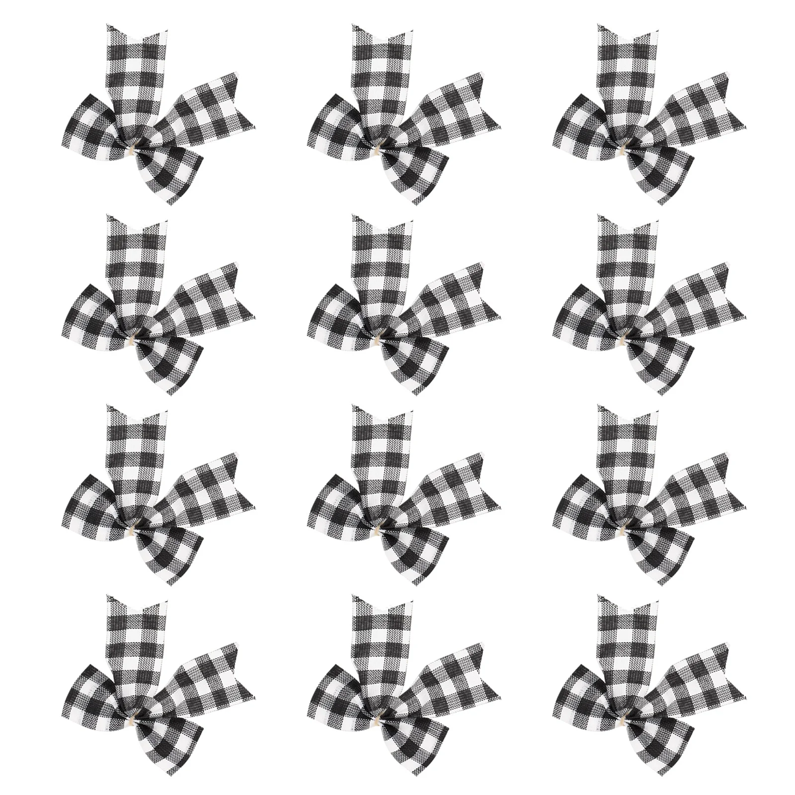 

12 Pcs Decorative Items Christmas Wreath Bows Bowknot Crafts Tree Black White Plaid Fabric Ornament Xmas Decorations