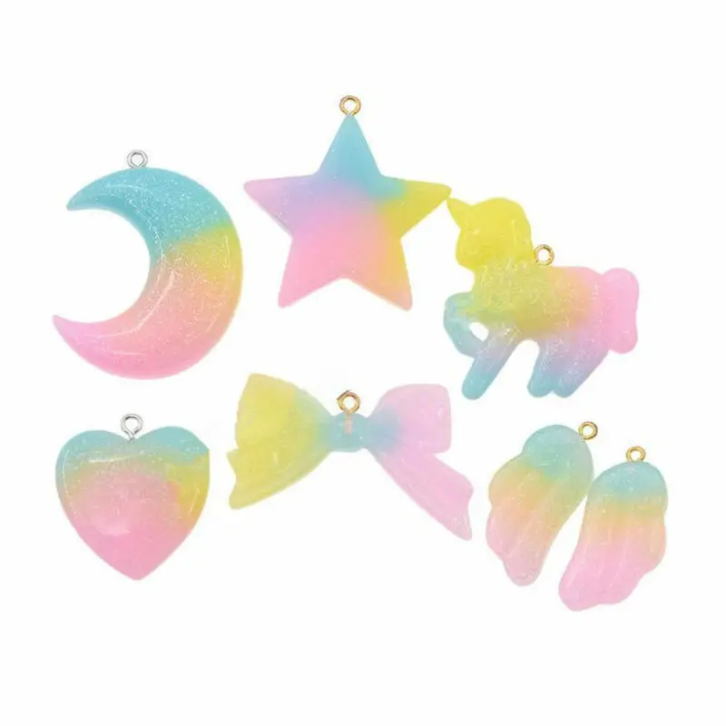 5 шт. блестящие подвески в виде единорога с плоской задней стороной подвеска из