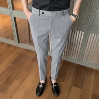 2022 spring classic striped business dress pants for men casual slim office social suit pant wedding groom trousers man clothing
