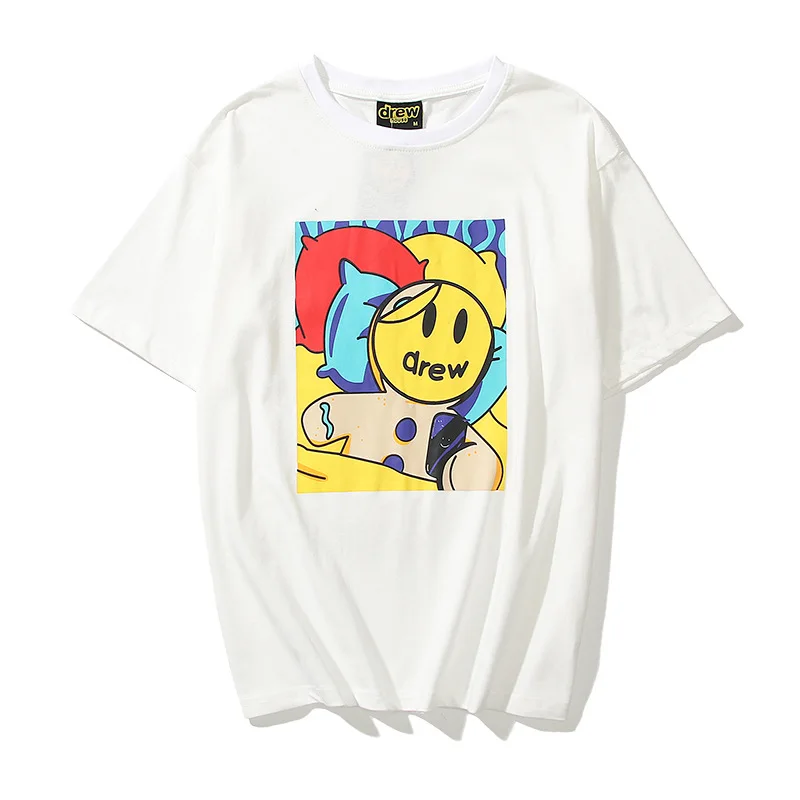 2022 New Tide brand drew smiley Justin with the same gingerbread man print short-sleeved t-shirt for men and women |