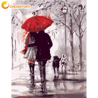 chenistory diy oil painting by numbers kit couples walk handpainted on canvas acrylic picture adults for home decor art gift