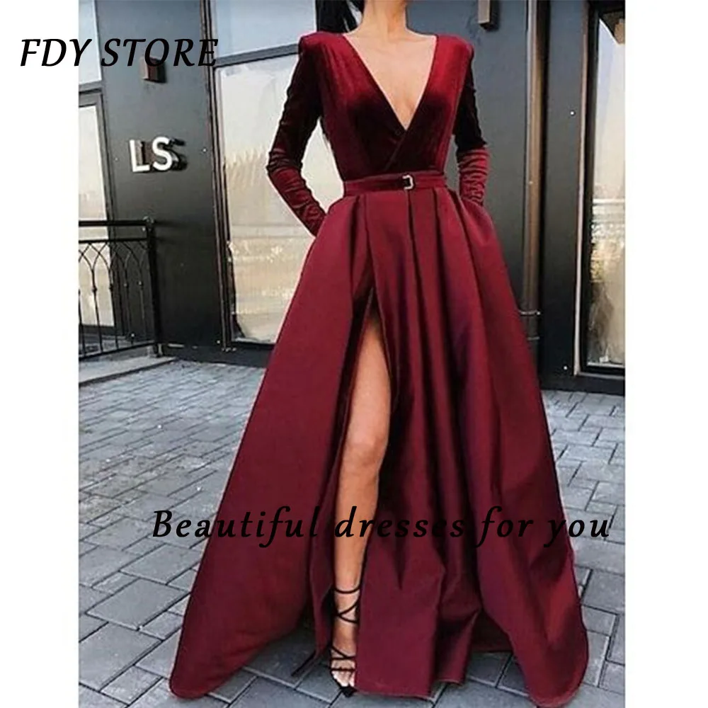 

FDY Store V-line Neckline A-line Sweep Train Simple Satin Daily Homecoming Prom Evening Dress Formal Occasion Party for Women
