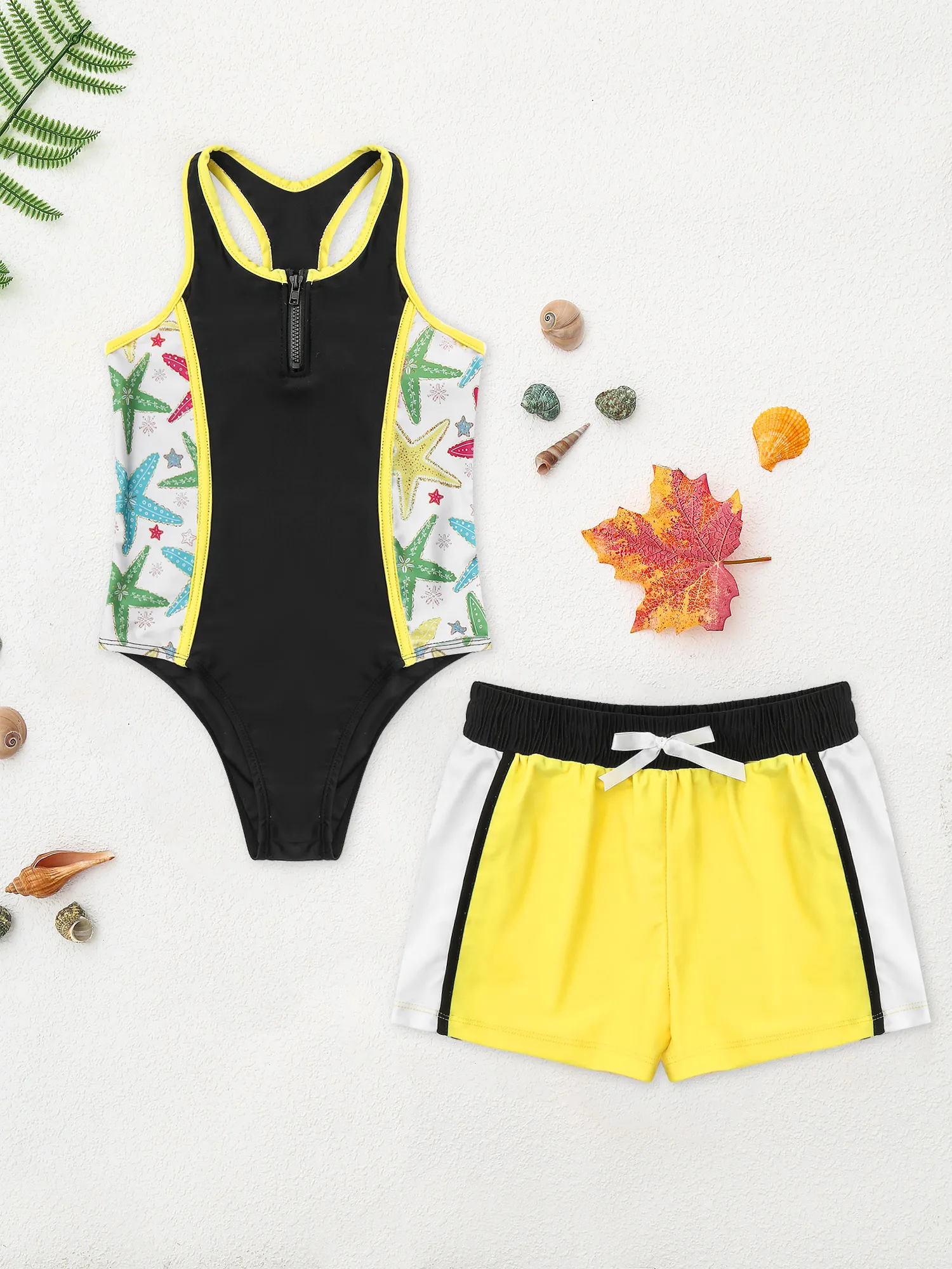 

2 шт., детский слитный купальный костюм для девочек, с круглым вырезом