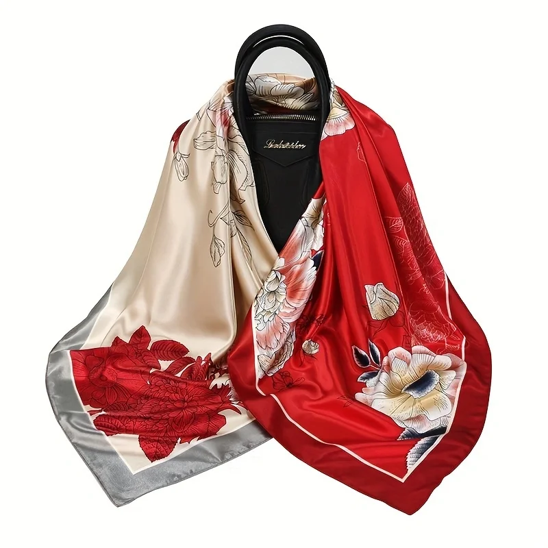 Большой Квадратный Шелковый Шарф 90 См Женский Элегантный Двухцветный Узор Пиона