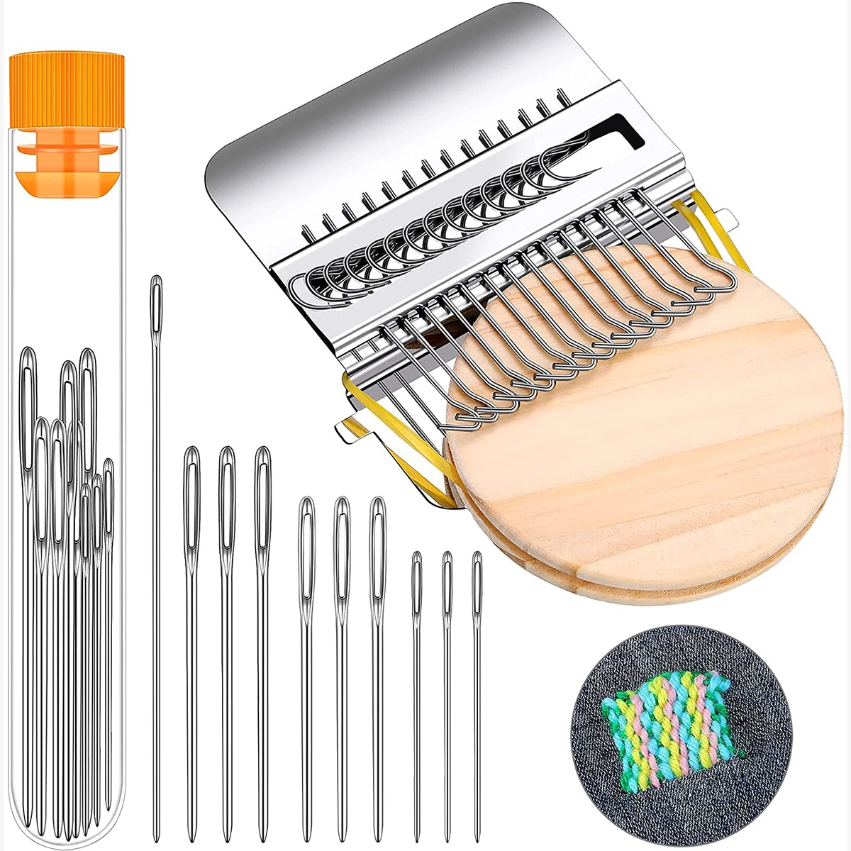 

L Small Weaving Loom Kit with 14 Hooks and 9 Needles Mini Darning Loom Speedweve Type Weave Tool Beginners Quickly Mending Loom