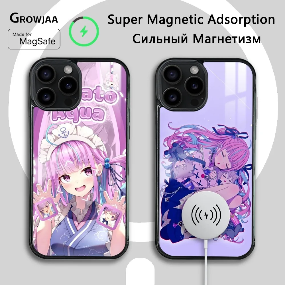 H-Hololive M-Minato A-Aqua Phone Case For iPhone 16 15 14 13 12 11 Pro Max Plus Mini Magsafe Mirror Wireless Magnetic Cover