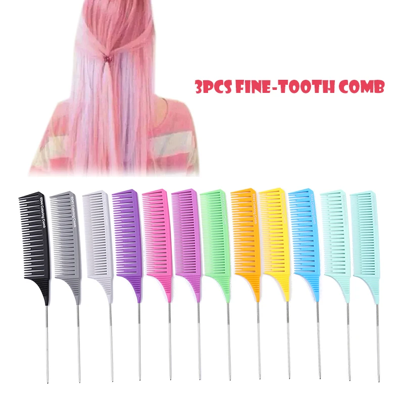 

3Pcs Fine-Tooth Comb Metal Pin Anti-Static Hair Style Rat Tail Comb Hair Edge Styling Hairdressin Beauty Tools Trimmer Brushes