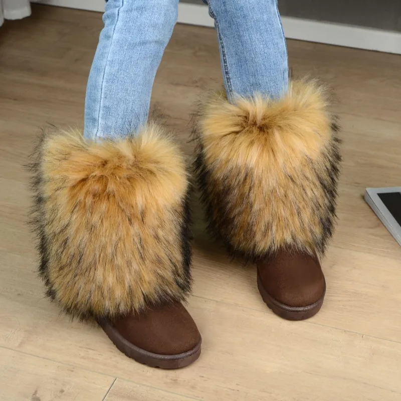 

2024 New Furry Boots For Women European And American Hot Girls Niche Hairy Boots Thick-Soled Non-Slip Mid-Tube Snow Boots