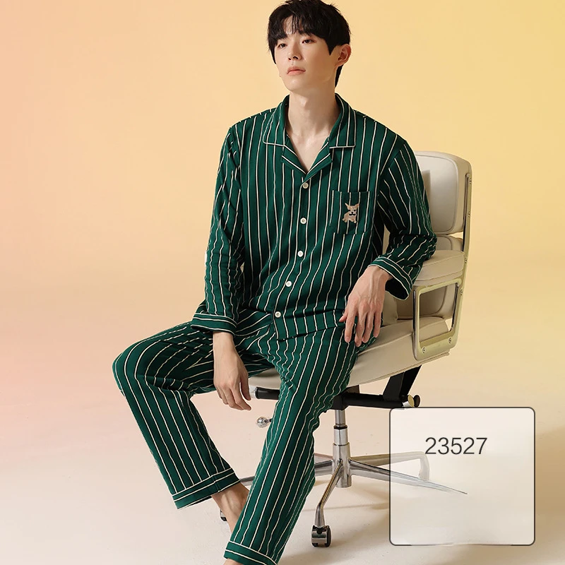 Spring and Autumn Cotton Couple Pajamas Women Turn-down Collar Long Sleeve Pajama Sets Soft Outfits Winter Men Home Clothes Suit