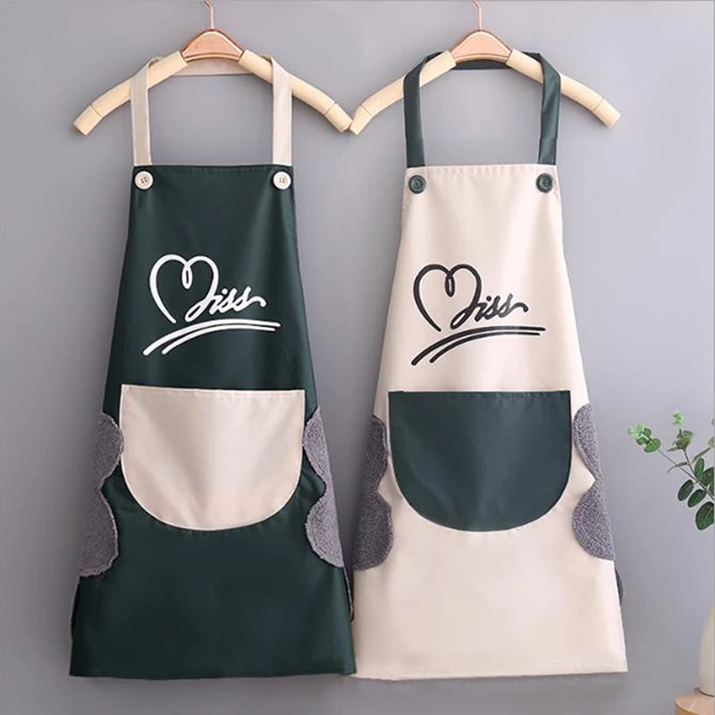 Household Waterproof Hand-wiping Apron Kitchen Oil-proof Apron Adult Cooking Hanging Neck Bibs Home Aprons Kitchen Accessory