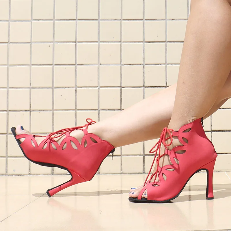 

2022 Spring Summer Style Salsa Bachata Dance Shoes Girls Halloween Skull Latin Dance Boot 9cm Heel Women Latin Dance Shoes
