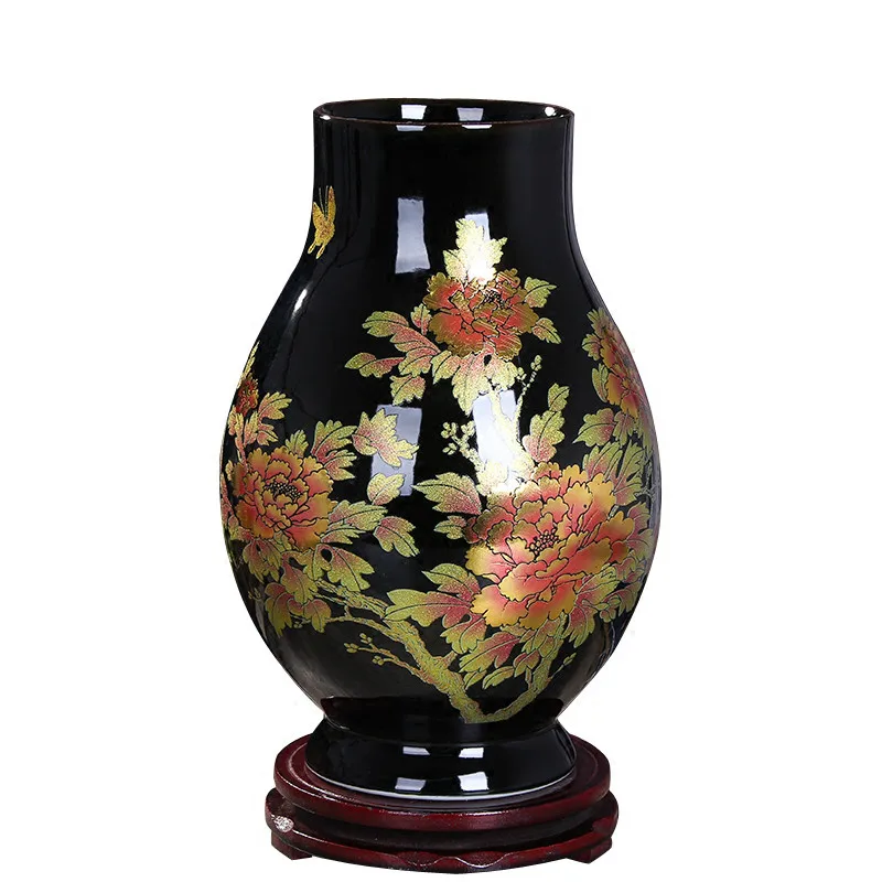 Керамические украшения Цзиндэчжэнь, Черное золото, глазурованная Цветочная организация, ваза, Современная гостиная, ТВ, шкаф, украшения для...