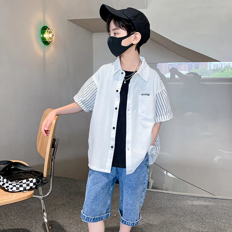 Рубашки для мальчиков-подростков Новинка лета 2022 Повседневная хлопковая блузка