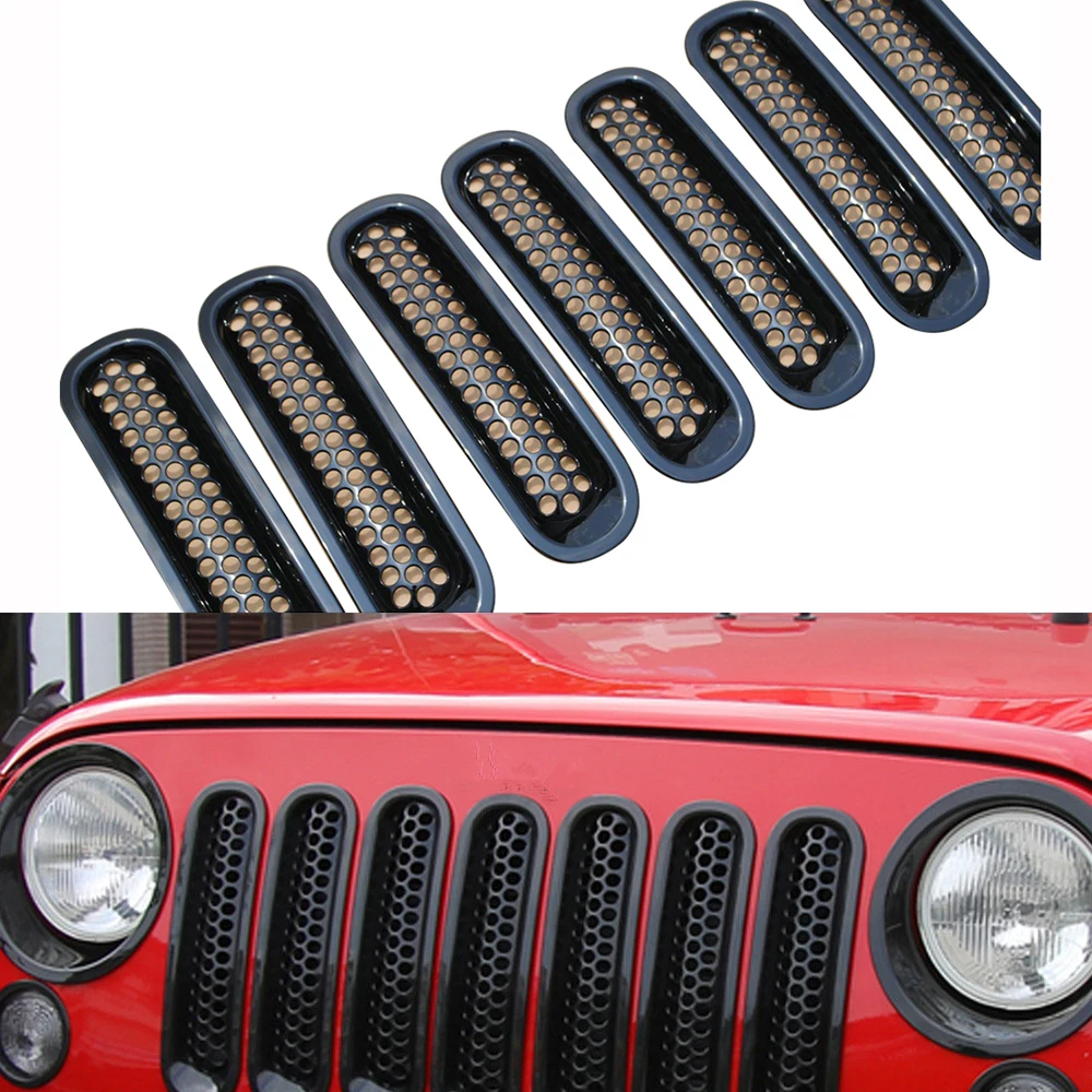 

7PCS Front Grill Mesh Inserts Clip-in Grille Guard for 2007-2017 Jeep Wrangler JK JKU LANTSUN J019