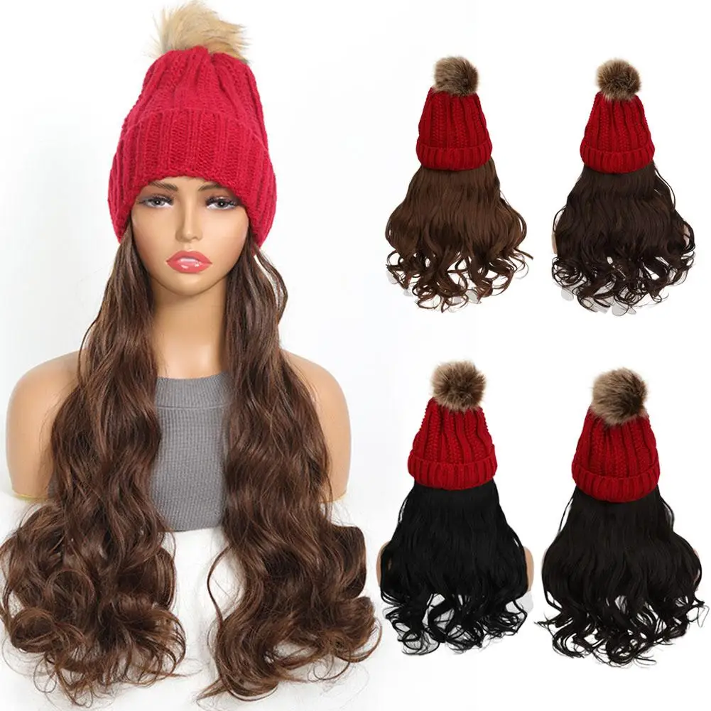 парики Кепка с волосами Шляпа Парик Коричневый Волнистый парик для тела Connect Daily