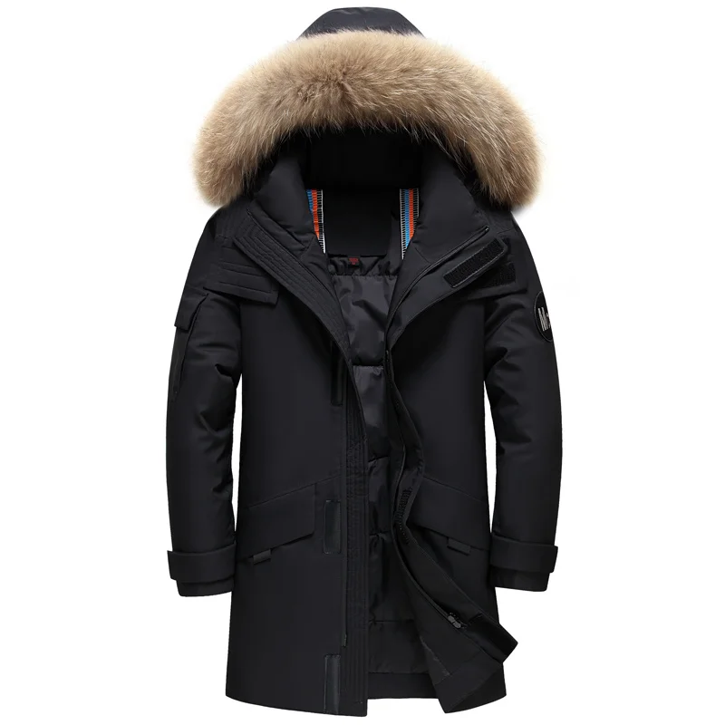 

Fur New Real Collar Men's Jacket Hooded Winter Coat Men Warm 90% White Duck Down Long Parka Hight Quality Man Overcoat