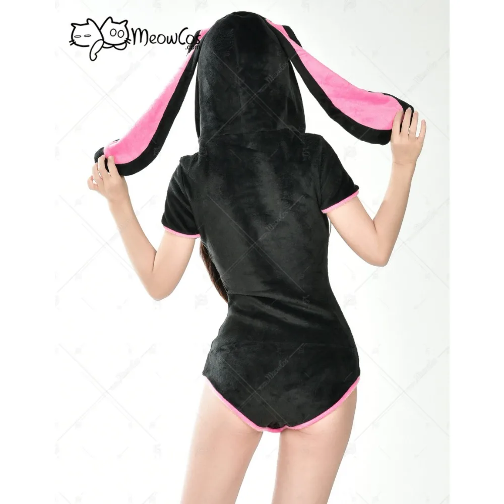 Женский комплект нижнего белья Meowcos черный пушистый Облегающий комбинезон с