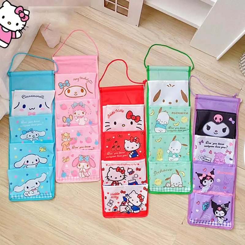 

Кавайная подвесная сумка для хранения Sanrio из аниме Hello Kitty Cinnamoroll Kuromi, Тканевый шкаф, подвесное хранилище, артефакт для хранения в общежитии