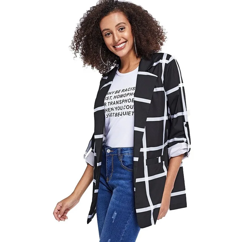 Women Elegant Work Blazers Casual Buttonless Plaid Blazer 2023 New Fashion Jackets Office Commute Design Formal Blazer Suits