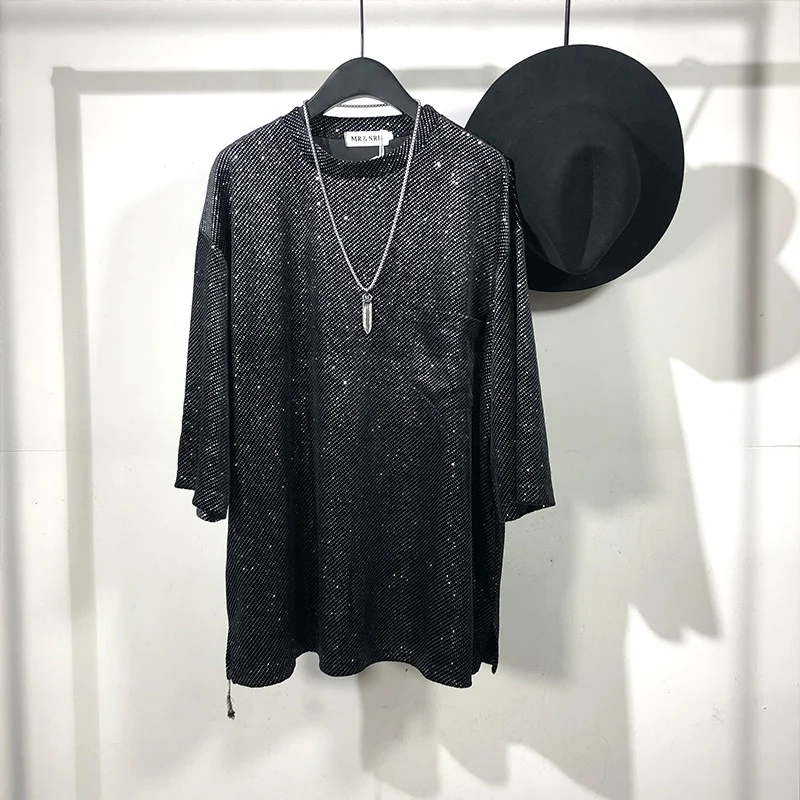 

Summer Men's Light Luxury T-shirt Darkwear Simple Bright Diamond Loose Short Sleeve Original Streetwear Casual Tops 21Z1203