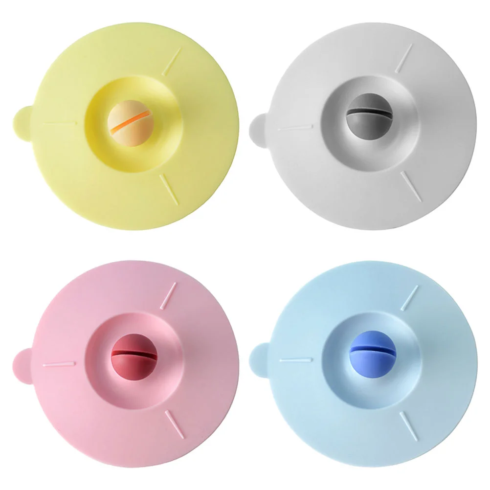 

4pcs Silicone Lid Covers with Spoon Clip Holder Silicone Cup Lid Mug Cup Cover