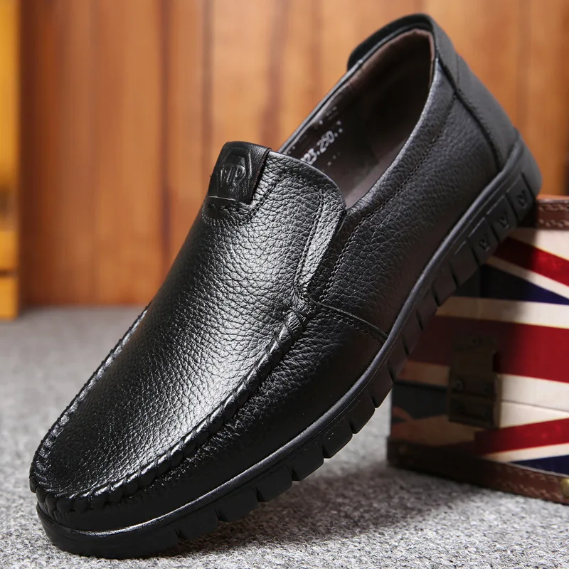 Мужские кожаные мокасины коричневые или черные повседневные туфли из дышащего