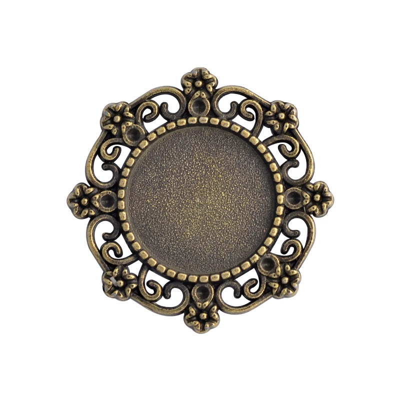

10pcs 16mm Inner Size Antique Bronze And Silver Plated Flower Style Cabochon Base Cameo Setting Charms Pendant