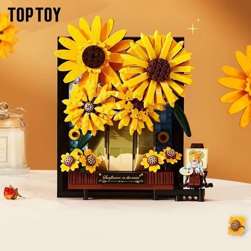 

Новинка, конструктор «Подсолнух в вазе», букет цветов, рамка, модель, кирпичи, сборная игрушка, рождественские украшения для дома и комнаты, подарок для девочки