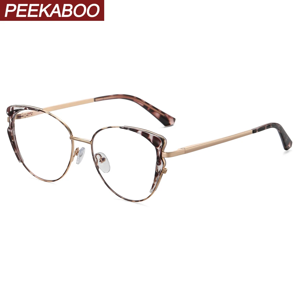 

Женские оптические очки Peekaboo, оправа кошачий глаз с прозрачными линзами, металлический оправа, анти-синий светильник, очки для женщин, леопа...